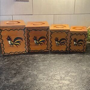 Woodpecker Woodware  painted Set of Rooster Design Wood Canisters. ADORABLE